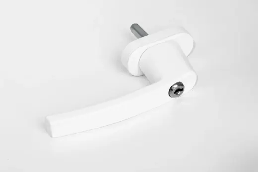White lockable window handle with key