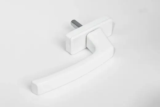 White window handle, angular lever