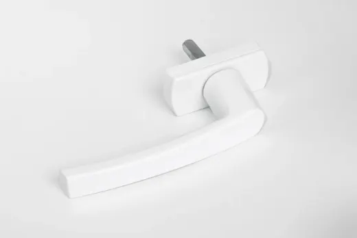 White window handle, curved lever