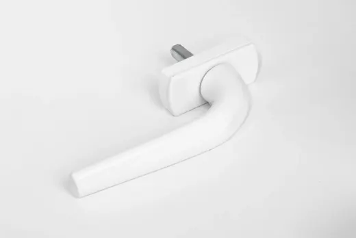 White window handle, swept lever