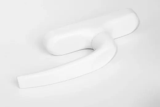 White window handle, flat curved lever