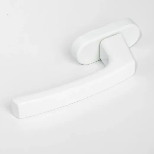 White window handle, rounded lever