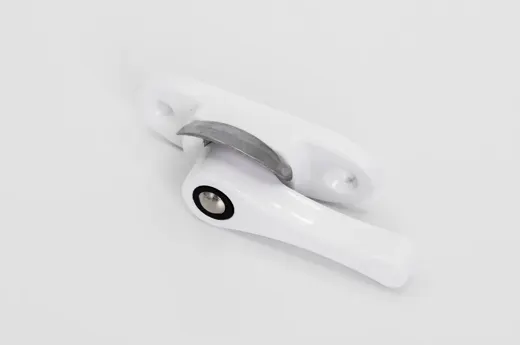 White sliding-window latch handle, riveted base