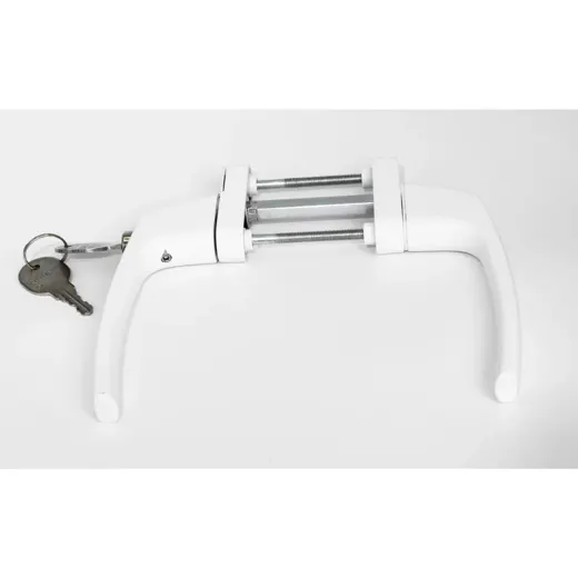 White through-door handle set with key lock