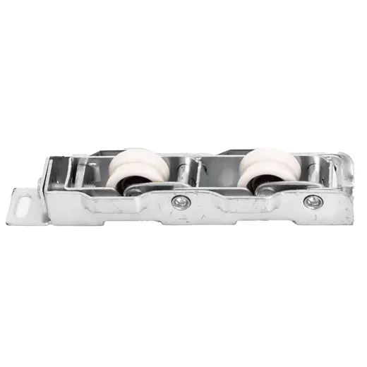 Twin roller, white nylon wheels, die-cast housing