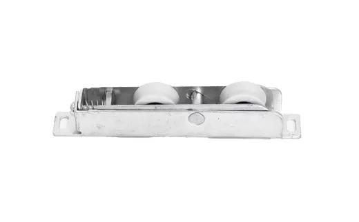 Twin roller, white nylon wheels, zinc-plated housing