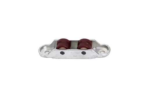 Twin roller, dark-red wheels, oblong cast base